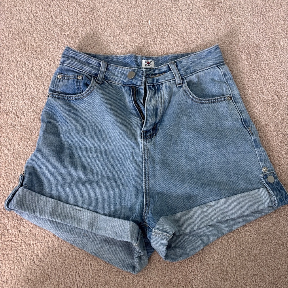 Light Blue Denim High-Waist Roll-Cuff Women's Shorts Size S Small